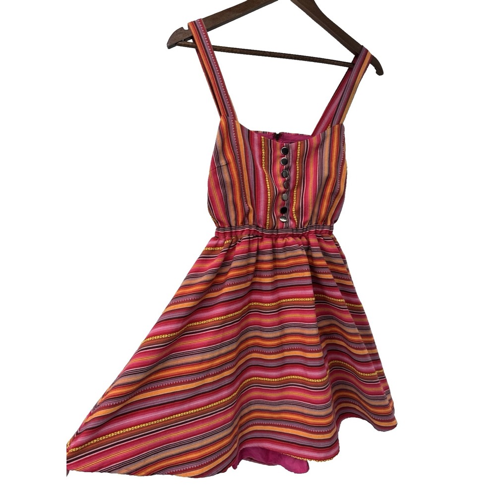 Lucca Couture multicolored striped Fit &Flare babydoll button up mini festival M